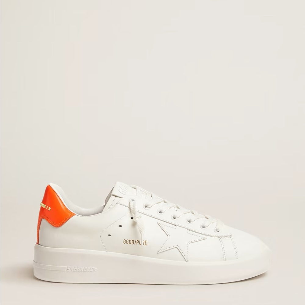 Authentic Golden Goose starter sneakers in white leather with orange